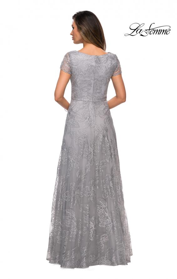 Picture of: Sequin Lace A-line Gown with Sheer Short Sleeves in Silver , Style: 27837, Detail Picture 3