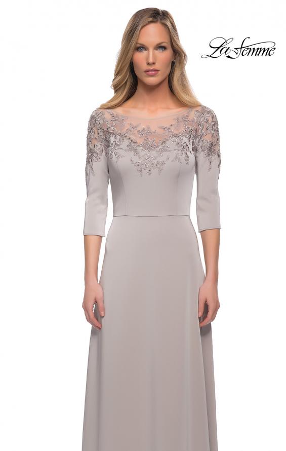 Picture of: Jersey Mother of the Bride Gown with Lace Neckline in Silver, Detail Picture 3