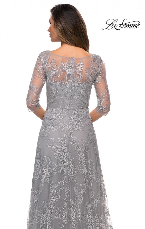 Picture of: A-line Lace Sequin Gown with Sheer Scoop Neckline in Silver, Style: 27942, Detail Picture 4