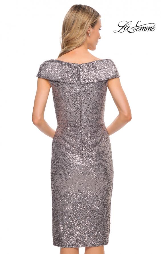 Picture of: Off the Shoulder Sequin Short Evening Dress with Ruching in Silver, Style: 30323, Detail Picture 4