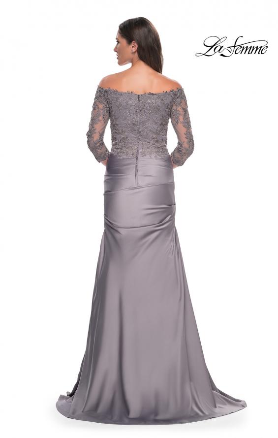 Picture of: Mermaid Satin Dress with Gathering and Off the Shoulder Top in Silver, Style: 30853, Detail Picture 4