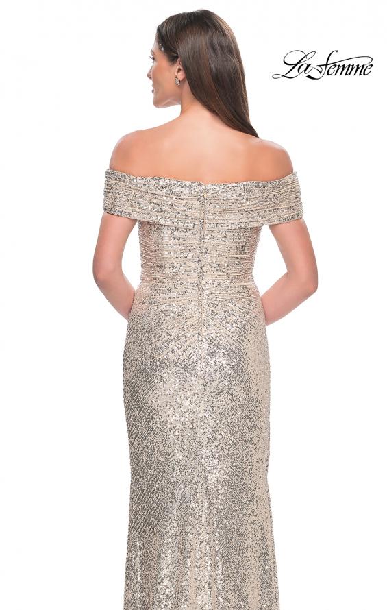Picture of: Off the Shoulder Sequin Gown with Ruching in Silver, Style: 31772, Detail Picture 4