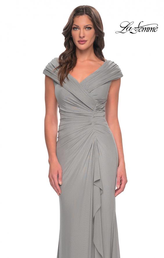 Picture of: Elegant Net Jersey Long Gown with Ruching in Silver, Style: 29996, Detail Picture 5