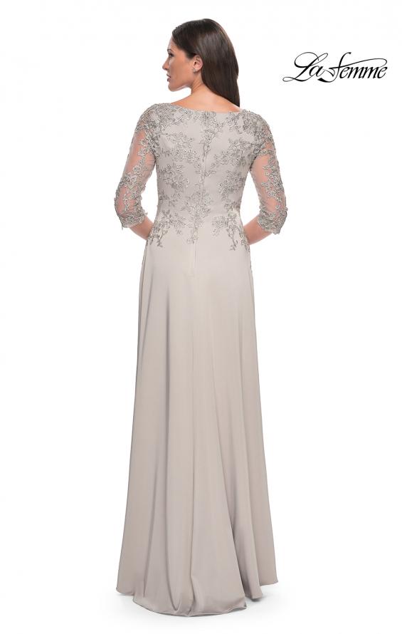 Picture of: Jersey Gown with Boat Neckline and Lace Detailing in Navy, Style: 29251, Detail Picture 6