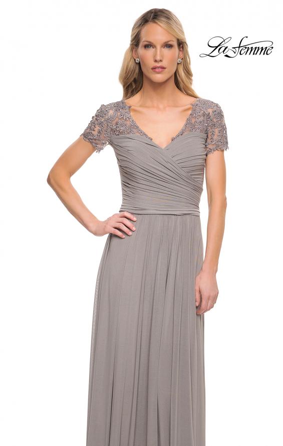 Picture of: Jersey Long Evening Dress with Short Lace Sleeves in Silver, Detail Picture 6