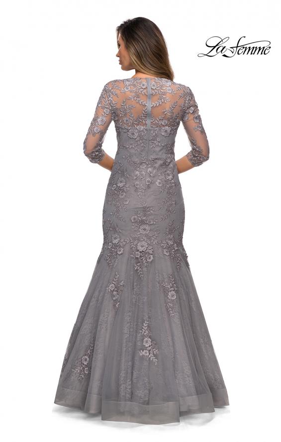 Picture of: Long Lace Mermaid Gown with Square Neckline in Silver, Style: 28033, Detail Picture 7