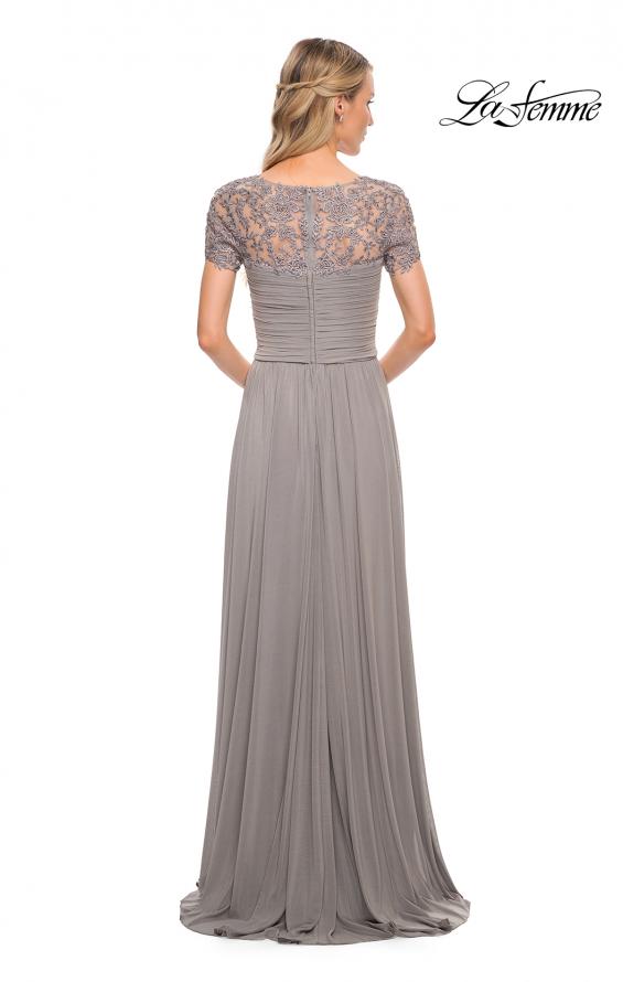 Picture of: Jersey Long Evening Dress with Short Lace Sleeves in Silver, Detail Picture 7