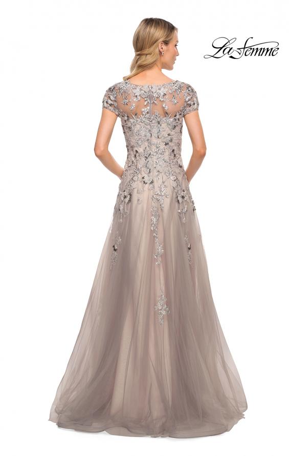 Picture of: Beaded Lace A-line Gown with Short Sleeves in Silver, Style: 30239, Back Picture