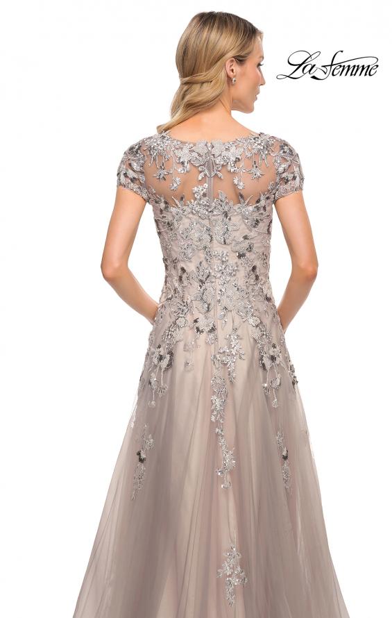 Picture of: Beaded Lace A-line Gown with Short Sleeves in Silver, Style: 30239, Detail Picture 2