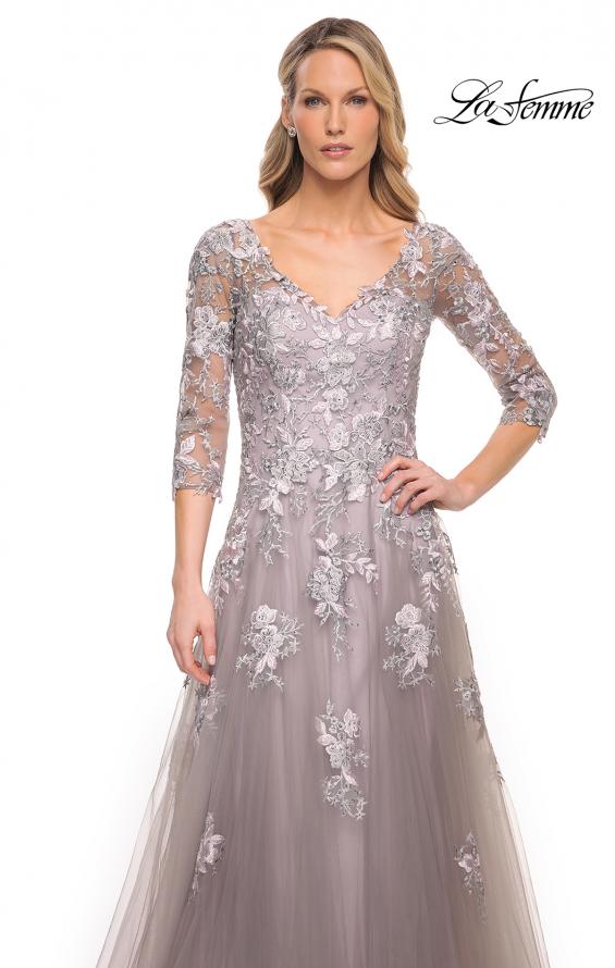 Picture of: Elegant A-Line Gown with Lace Applique and V Neck in Silver, Style: 30229, Detail Picture 3