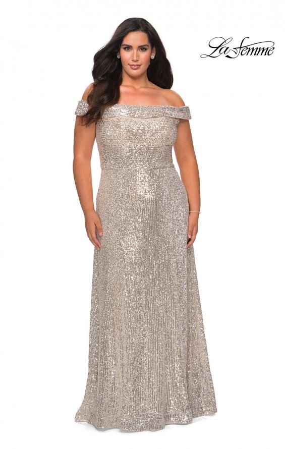 Picture of: Off the Shoulder Sequin Curvy Prom Dress in Silver, Style: 28988, Main Picture