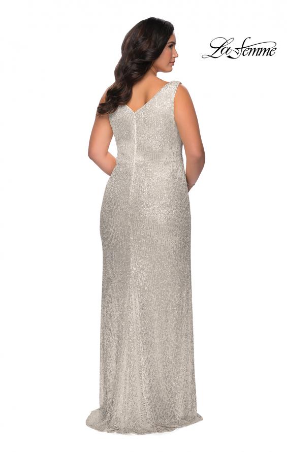 Picture of: Sequin Plus Size Prom Gown with Ruching and V-neck in Silver, Style: 29046, Detail Picture 9