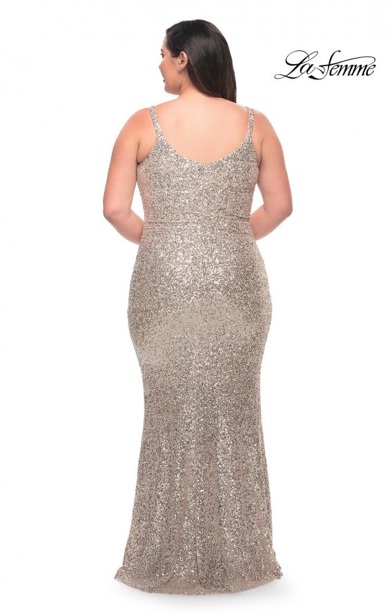 Picture of: V Neck Sequin Plus Size Long Gown in Silver, Style: 29546, Detail Picture 10