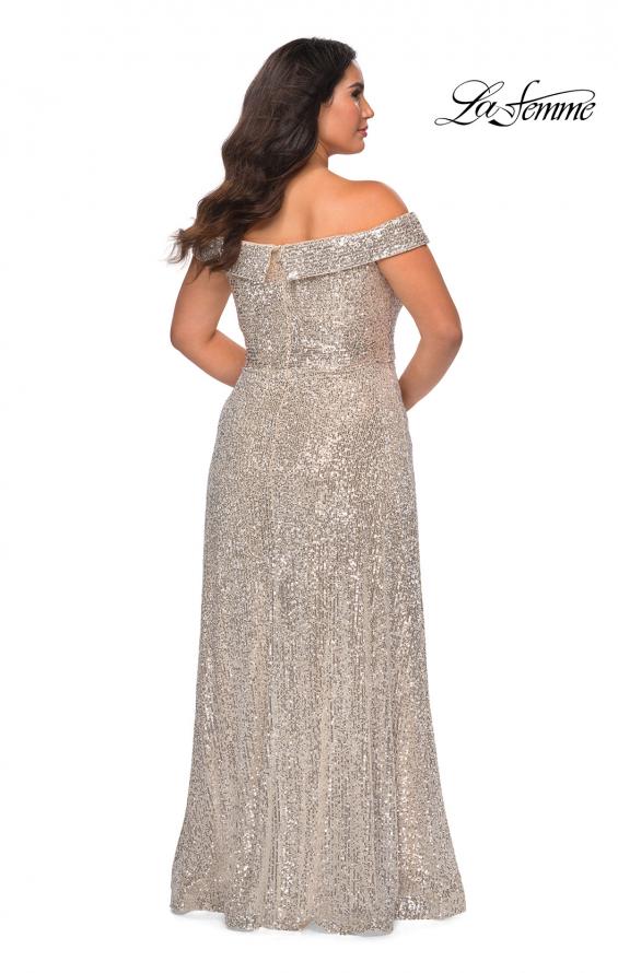 Picture of: Off the Shoulder Sequin Curvy Prom Dress in Silver, Style: 28988, Back Picture