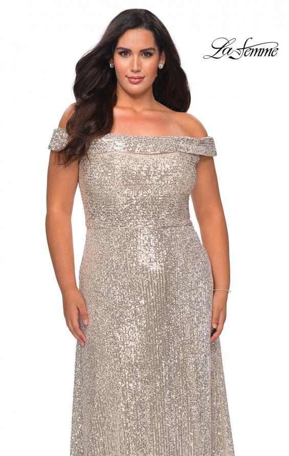 Picture of: Off the Shoulder Sequin Curvy Prom Dress in Silver, Style: 28988, Detail Picture 2