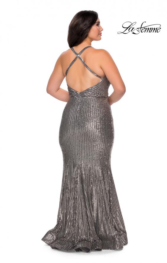 Picture of: Sequin Plus Size Prom Dress with Criss Cross Back in Silver, Style: 29051, Detail Picture 2