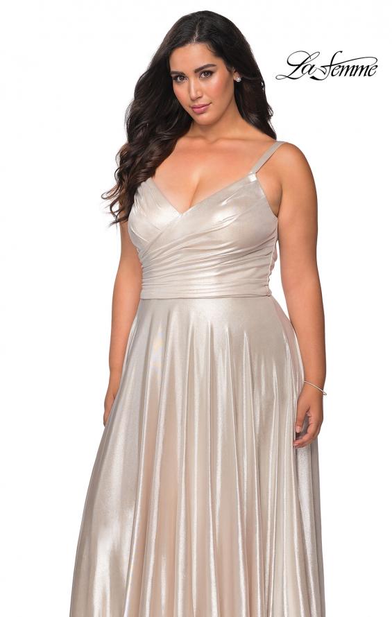 Picture of: Metallic Grecian Long Plus Size Prom Dress in Silver, Style: 28989, Detail Picture 6