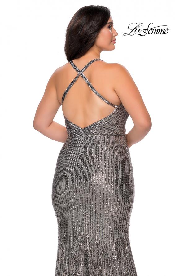 Picture of: Sequin Plus Size Prom Dress with Criss Cross Back in Silver, Style: 29051, Detail Picture 6