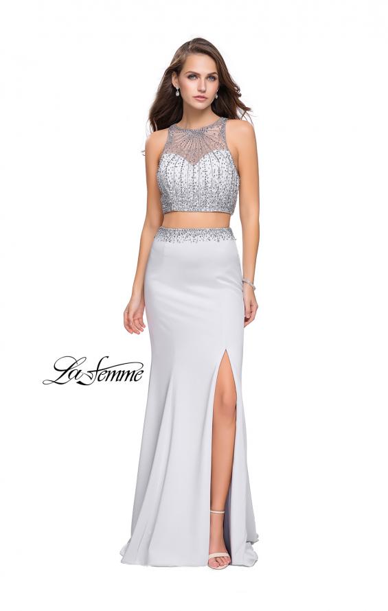 Picture of: Beaded Two Piece Prom Dress with Open Back in Silver, Style: 26063, Main Picture