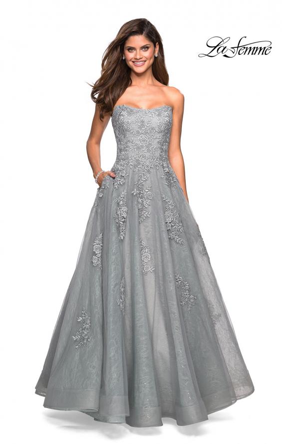 Picture of: Strapless Sweetheart Ball Gown with Lace Details in Silver, Style: 27493, Main Picture