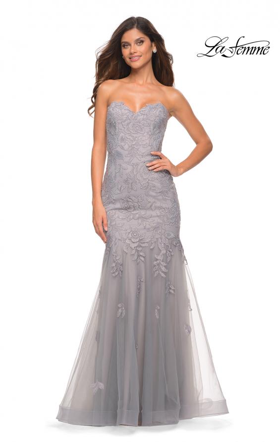 Picture of: Mermaid Strapless Elegant Lace and Tulle Gown in Silver, Main Picture