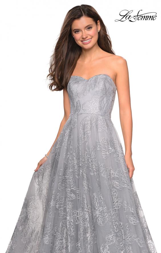 Picture of: Strapless Long Ball Gown with Floral Printed Design in Silver, Style: 27324, Detail Picture 9