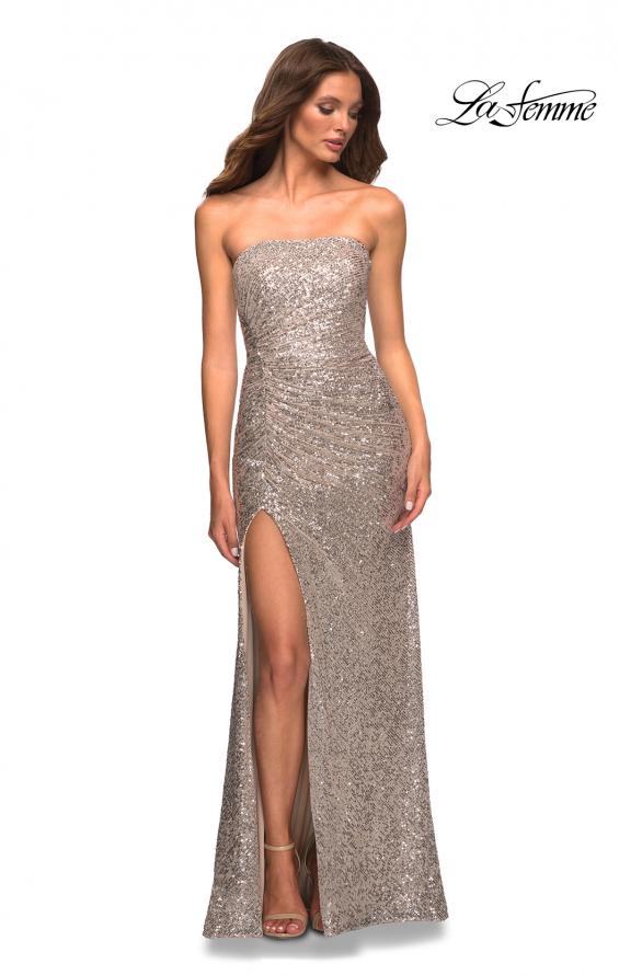 Picture of: Strapless Ruched Sequin Gown in Gorgeous Colors in Silver, Detail Picture 11