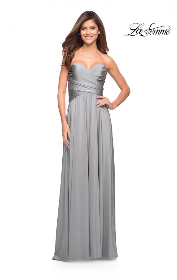 Picture of: Simple Strapless Jersey Dress with High Slit in Silver, Style: 30700, Detail Picture 13