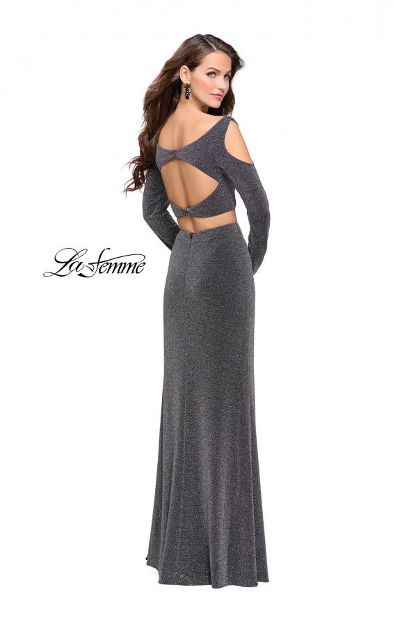 Picture of: Two Piece Cold Shoulder Prom Dress with Side Skirt Slit in Silver, Style: 25256, Back Picture