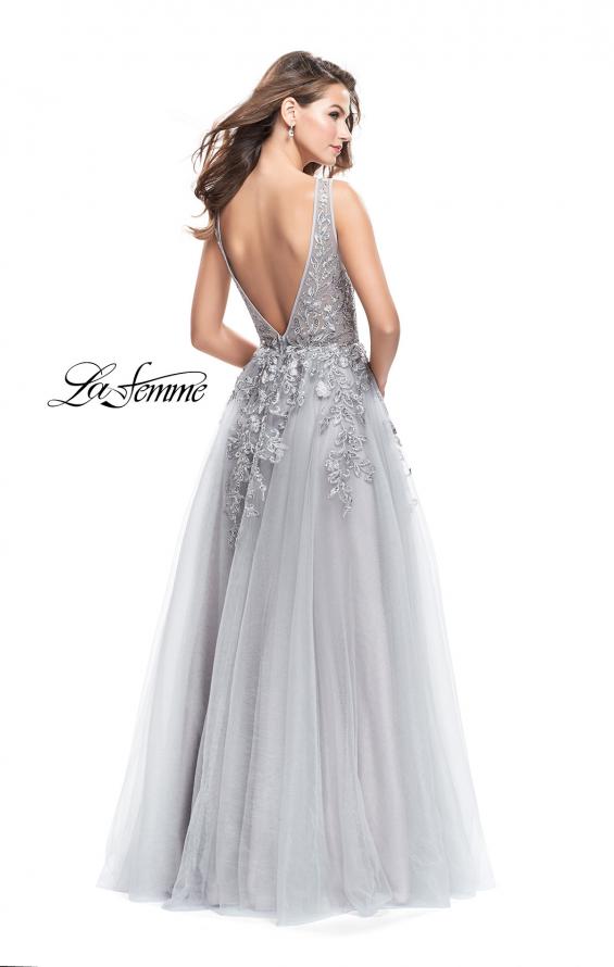 Picture of: A-line Tulle Prom Dress with Floral Lace Applique in Silver, Style: 26353, Back Picture