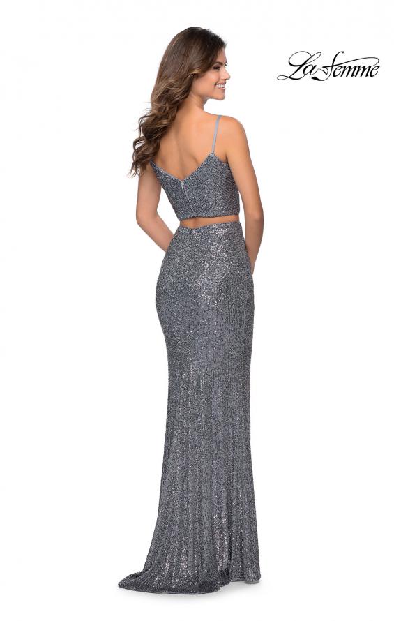 Picture of: Two Piece Sequin Prom Dress with V Neck in Silver, Style: 28870, Back Picture