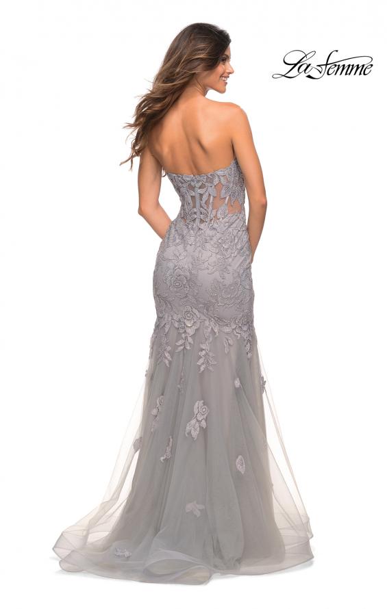 Picture of: Mermaid Strapless Elegant Lace and Tulle Gown in Silver, Back Picture