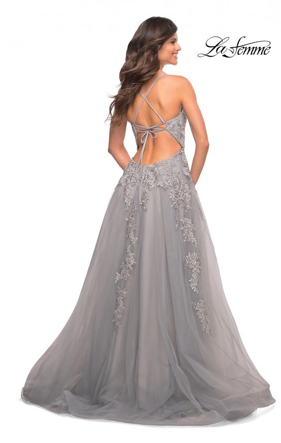Picture of: Tulle Prom Dress with Lace Detail in Silver in Silver, Style: 30810, Back Picture
