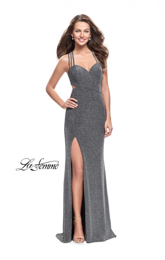 Picture of: Sparkly Jersey Dress with Side Cut Outs and Strappy Back in SIlver, Style: 25258, Detail Picture 1