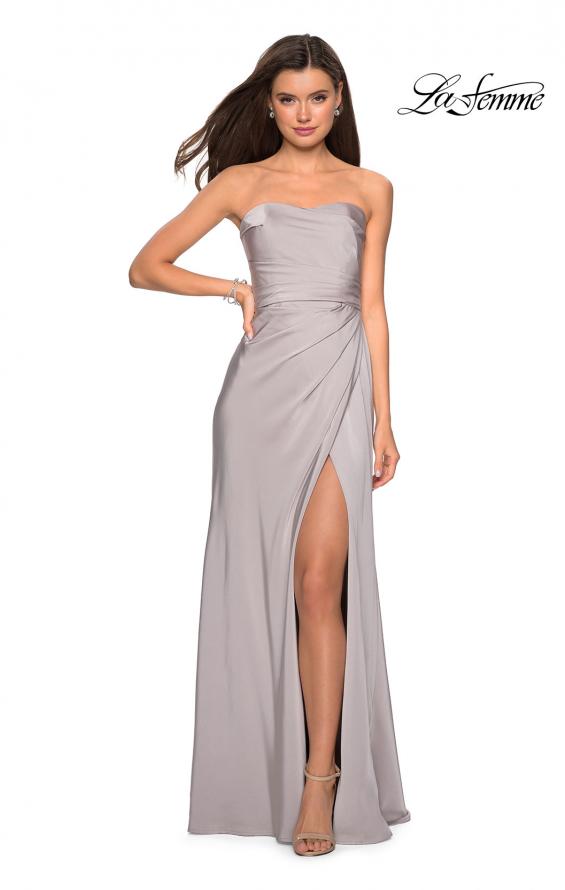 Picture of: Strapless Jersey Prom Dress with Ruching and Slit in SIlver, Style: 26794, Detail Picture 2