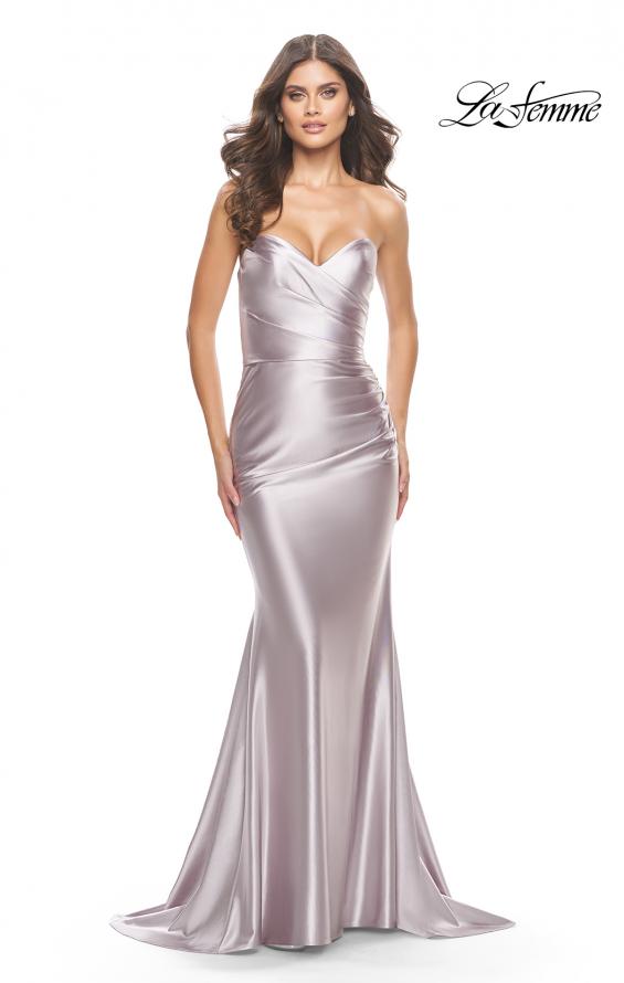 Picture of: Sweetheart Trumpet Liquid Jersey Gown with Ruching in Silver, Style: 31322, Detail Picture 3