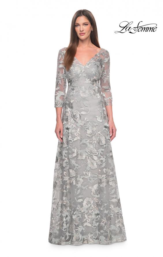 Picture of: Unique Silver Lace Mother of the Bride Gown with Sleeves in Silver Slate, Style: 30062, Main Picture
