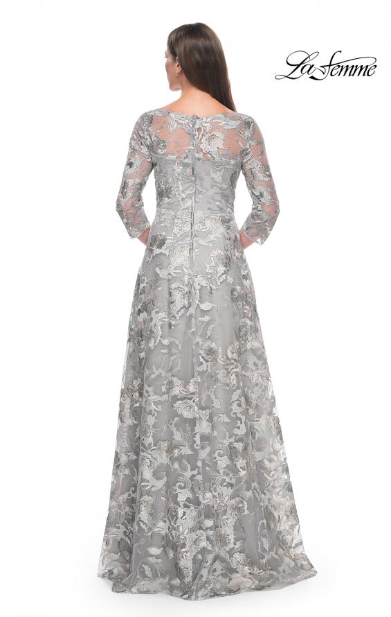 Picture of: Unique Silver Lace Mother of the Bride Gown with Sleeves in Silver Slate, Style: 30062, Back Picture