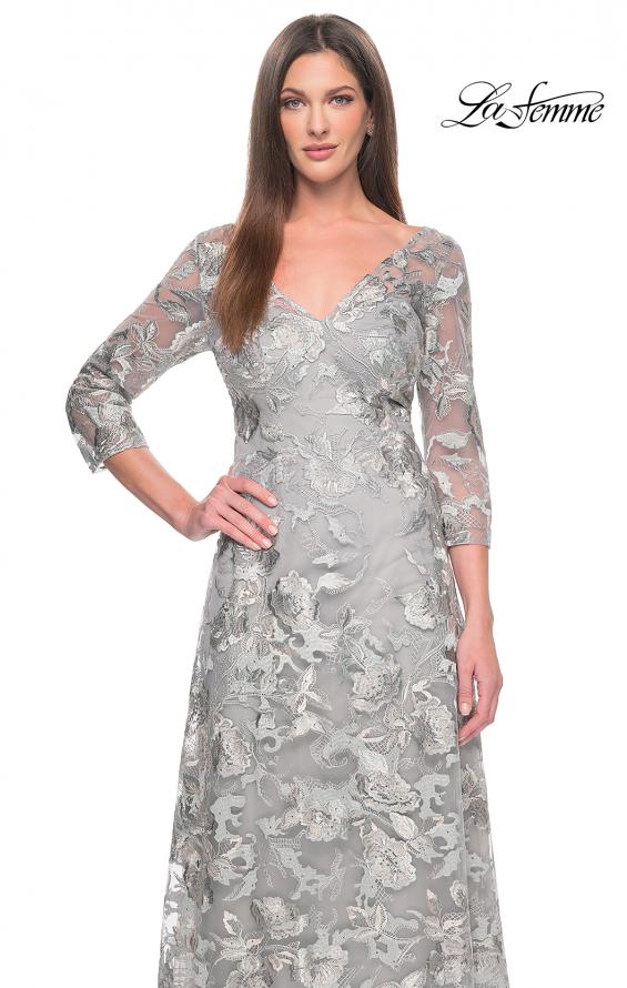 Picture of: Unique Silver Lace Mother of the Bride Gown with Sleeves in Silver Slate, Style: 30062, Detail Picture 1