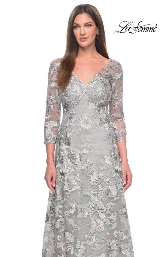 Picture of: Unique Silver Lace Mother of the Bride Gown with Sleeves in Silver Slate, Style: 30062, Detail Picture 2