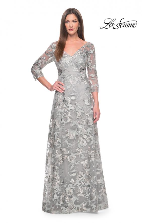 Picture of: Unique Silver Lace Mother of the Bride Gown with Sleeves in Silver Slate, Style: 30062, Detail Picture 4