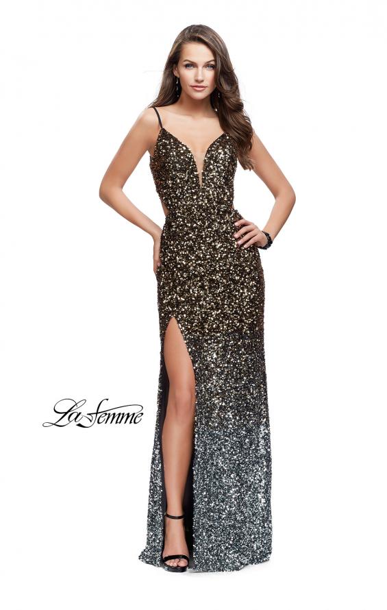 Picture of: Long Ombre Sequin Prom Dress with Side Leg Slit in Silver Gold, Style: 26000, Main Picture