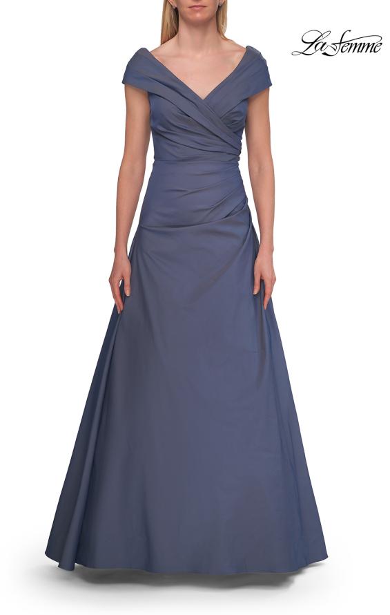 Picture of: Off-the-Shoulder Stretch Taffeta A-Line Gown in Slate Blue, Style: 33446, Detail Picture 13