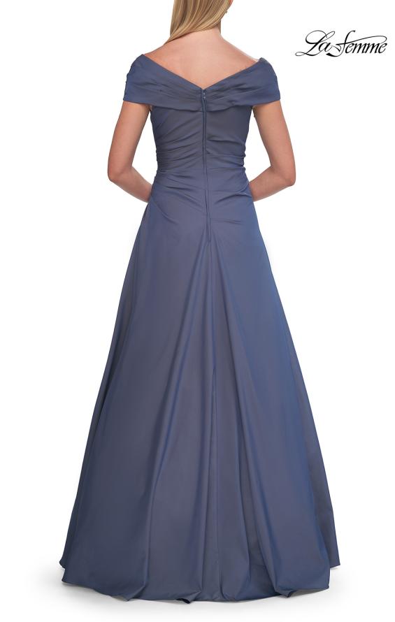 Picture of: Off-the-Shoulder Stretch Taffeta A-Line Gown in Slate Blue, Style: 33446, Detail Picture 14