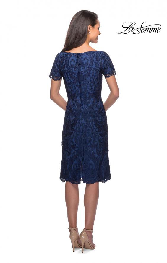 Picture of: Lace Short Dress with Short Sleeves and Rhinestones in Slate Blue, Style: 25633, Back Picture