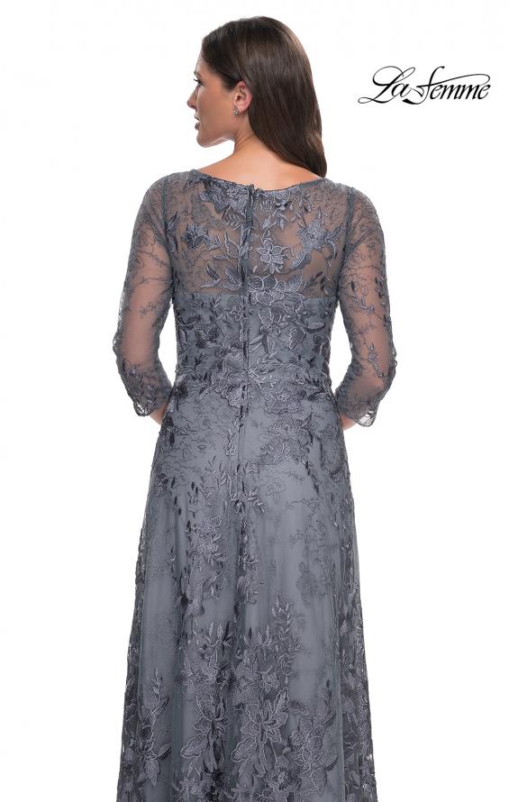 Picture of: Lace Mother of the Bride Dress with Illusion Neckline and Sleeves in Slate Blue, Style: 30060, Detail Picture 2