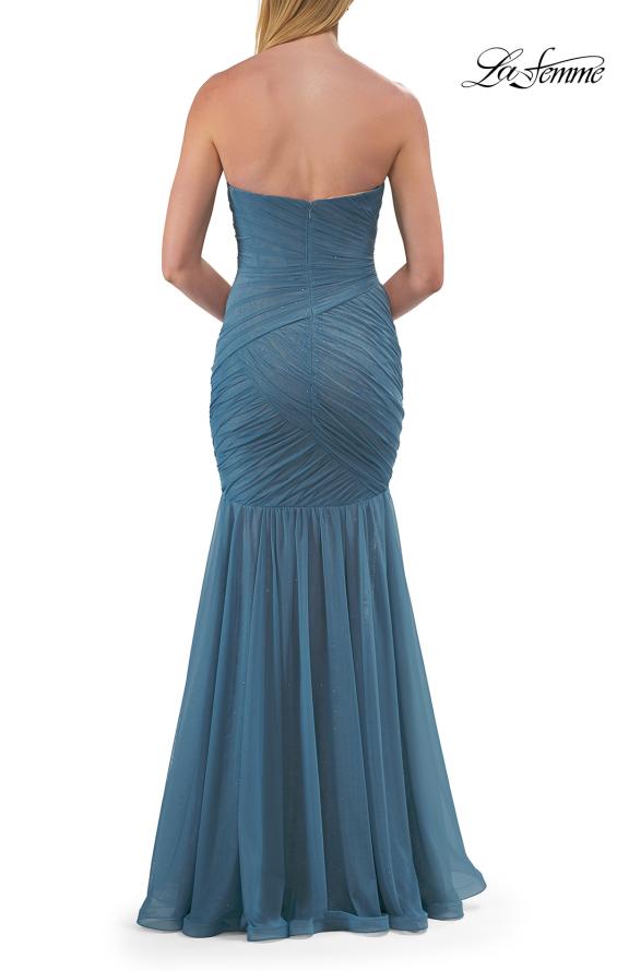 Picture of: Strapless Ruched Mesh Mermaid Evening Gown in Slate Blue, Style: 33588, Detail Picture 11