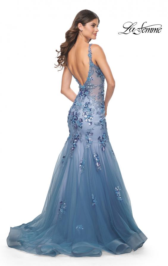 Picture of: Mermaid Two Tone Prom Dress with Sequin Lace Beaded Applique in Slate Blue, Style: 32192, Back Picture
