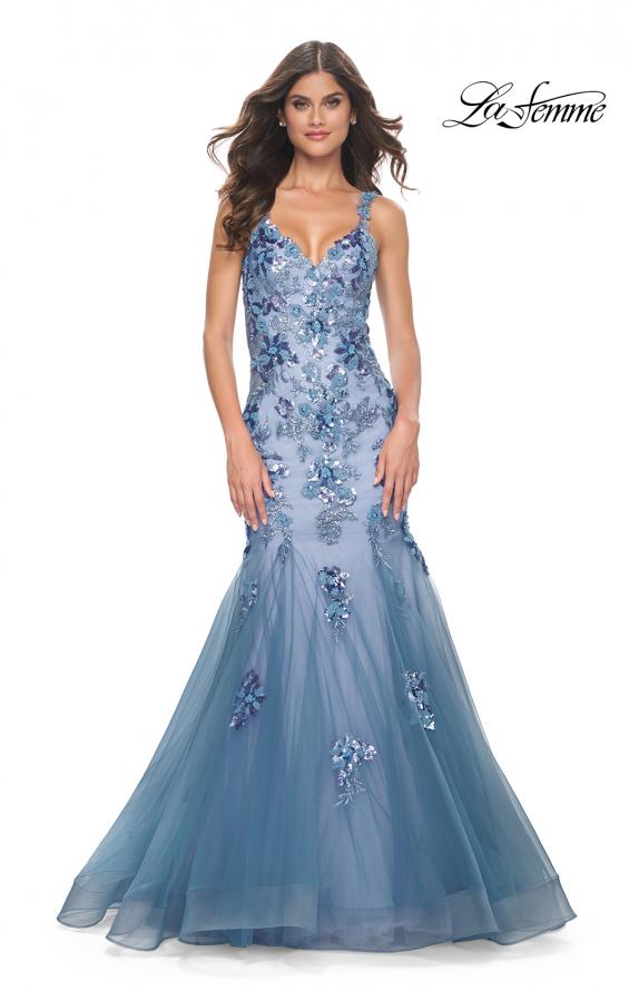 Picture of: Mermaid Two Tone Prom Dress with Sequin Lace Beaded Applique in Slate Blue, Style: 32192, Detail Picture 3