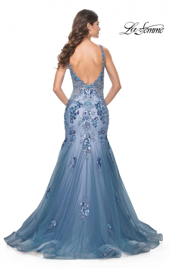 Picture of: Mermaid Two Tone Prom Dress with Sequin Lace Beaded Applique in Slate Blue, Style: 32192, Detail Picture 4